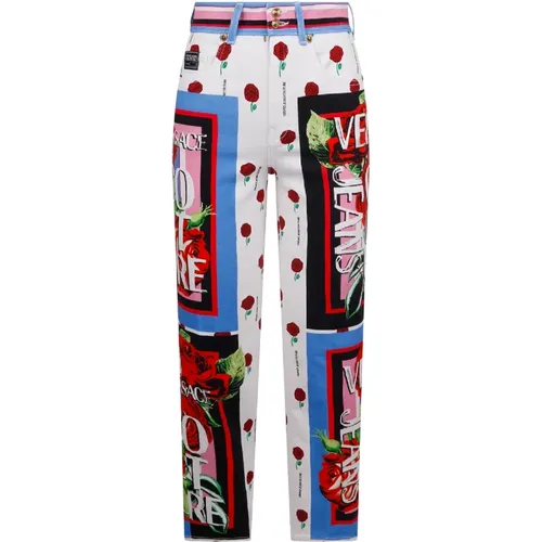 Rose Print Women`s Pants - Size 30 , female, Sizes: W30 - Versace Jeans Couture - Modalova