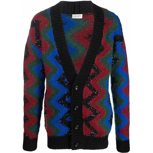 Button Cardigan with Zigzag Jacquard Pattern , male, Sizes: M - Saint Laurent - Modalova