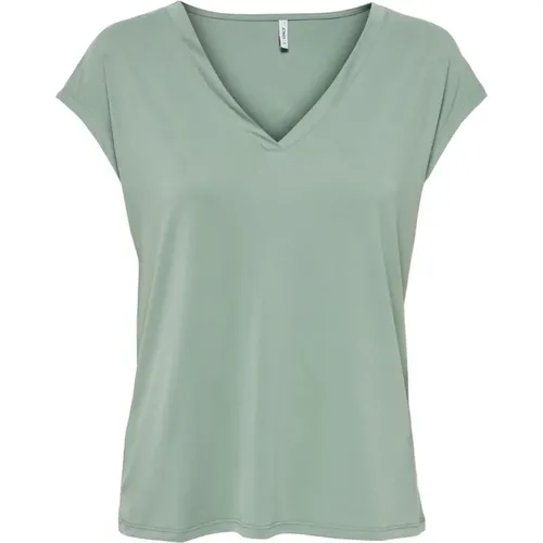 Grünes V-Ausschnitt Damen T-Shirt - Only - Modalova