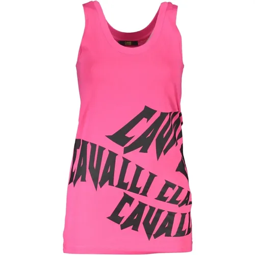 Damen Tank Top Breite Schulter Rundhals Druck Logo , Damen, Größe: S - Cavalli Class - Modalova