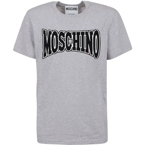 Graues T-Shirt mit Besticktem Logo - Moschino - Modalova