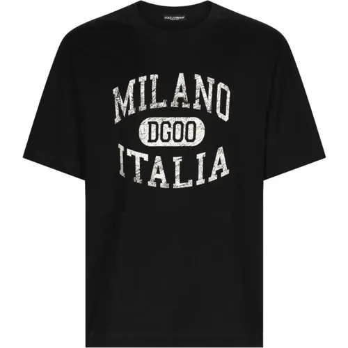 Cotton T-shirt with White Lettering , male, Sizes: L, 2XL, 3XL, S, XL, M - Dolce & Gabbana - Modalova