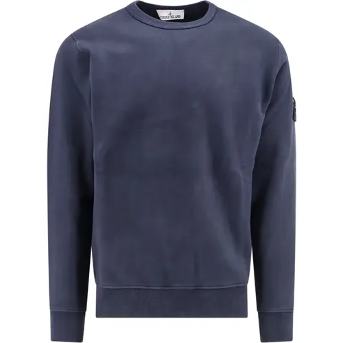 Blauer Sweatshirt Gerippter Crew-Neck Aw24 , Herren, Größe: L - Stone Island - Modalova