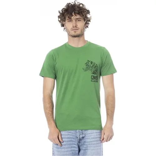 Grünes Logo Print Baumwoll T-Shirt , Herren, Größe: L - Cavalli Class - Modalova