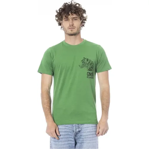 Grünes Logo Print Baumwoll T-Shirt , Herren, Größe: XL - Cavalli Class - Modalova