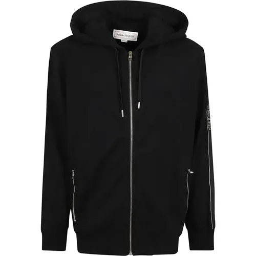 Schwarzer Sweatshirt mit Reißverschluss Kapuze , Herren, Größe: L - alexander mcqueen - Modalova