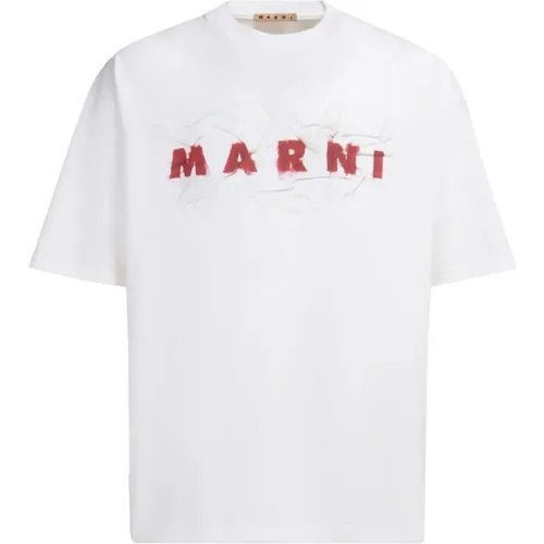 Bedrucktes Logo-Baumwoll-T-Shirt , Herren, Größe: L - Marni - Modalova