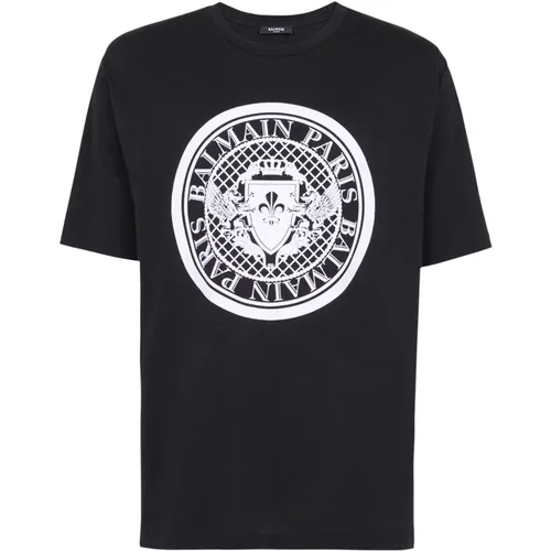 Coin T-Shirt,Jersey-Textur-Logo-Print-Rundhalsausschnitt - Balmain - Modalova