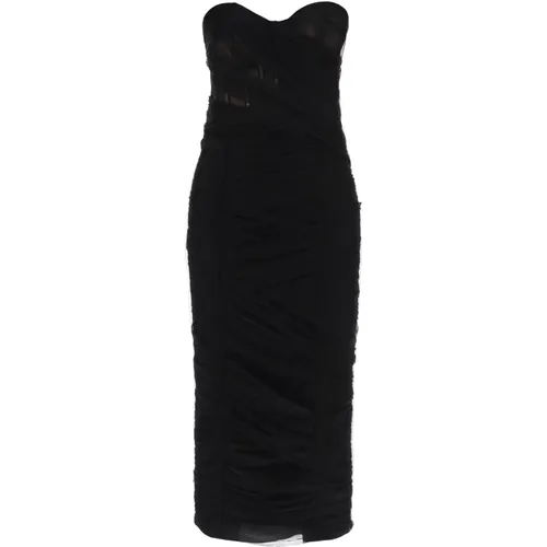 Draped Tulle Midi Bustier Dress , female, Sizes: XS - Dolce & Gabbana - Modalova