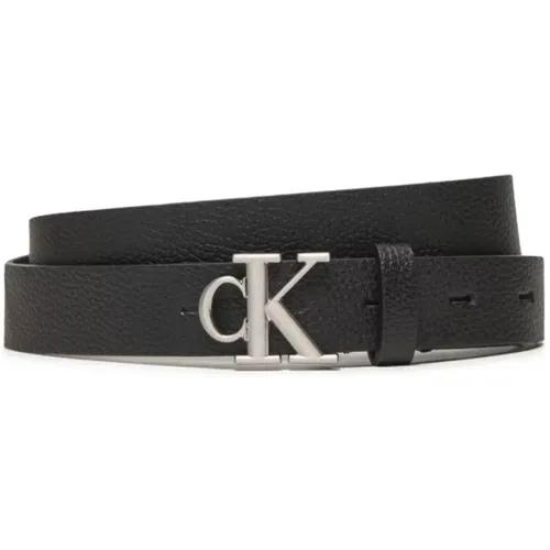 Schmaler Ledergürtel mit Logo - Schwarz , Herren, Größe: 80 CM - Calvin Klein - Modalova