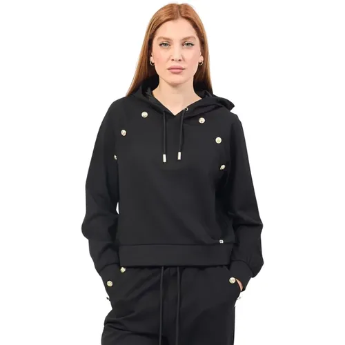 Schwarzer Pullover mit dekorativen Knöpfen und Kapuze , Damen, Größe: XL - Gaudi - Modalova