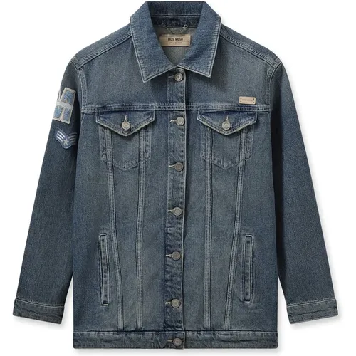 Coole Denimjacke mit Patches , Damen, Größe: S - MOS MOSH - Modalova