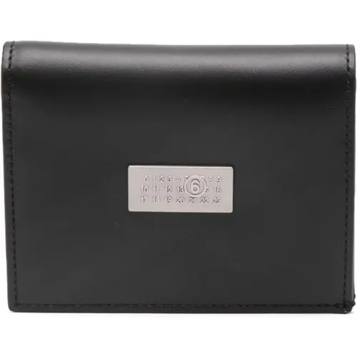 Leather Compact Wallet with Silver Hardware , female, Sizes: ONE SIZE - MM6 Maison Margiela - Modalova