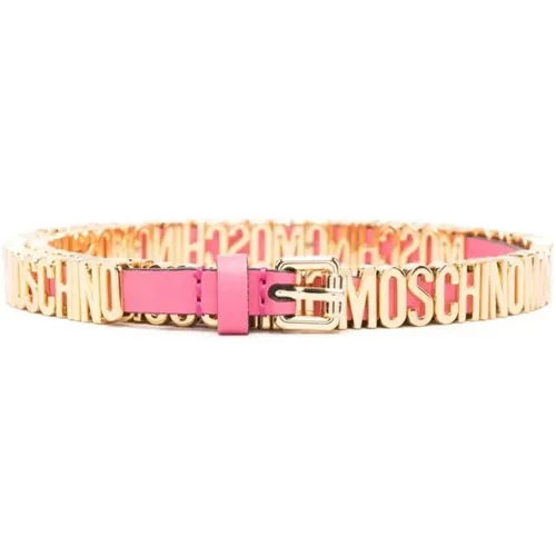 Rosa Pink/Gold-Tone Leder Gürtel , Damen, Größe: XS - Moschino - Modalova