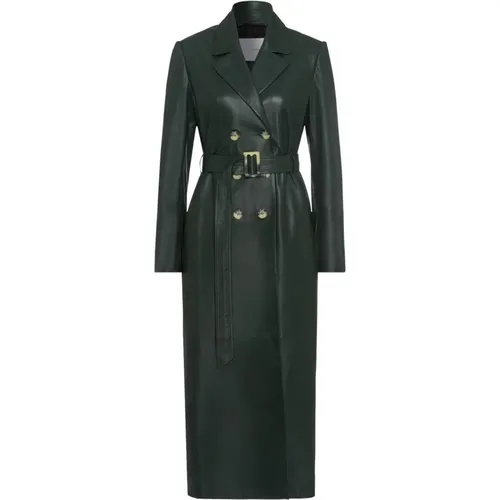 Grüner Leder Trenchcoat Midi Länge - IVY OAK - Modalova