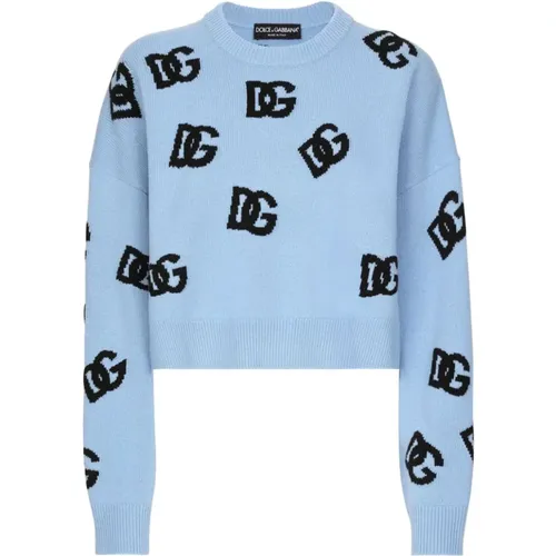 Klare Blaue Pullover,Logo Cropped Sweater, Hellblau - Dolce & Gabbana - Modalova