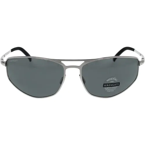 Stilvolle Shiny Silver Sonnenbrille mit Polarisierten Gläsern - Serengeti - Modalova