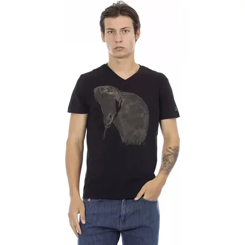 Action Schwarzes V-Ausschnitt T-Shirt , Herren, Größe: XL - Trussardi - Modalova