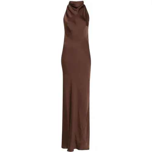 Braunes Polyester-Kleid mit Drapiertem Mesh-Einsatz , Damen, Größe: S - ROTATE Birger Christensen - Modalova