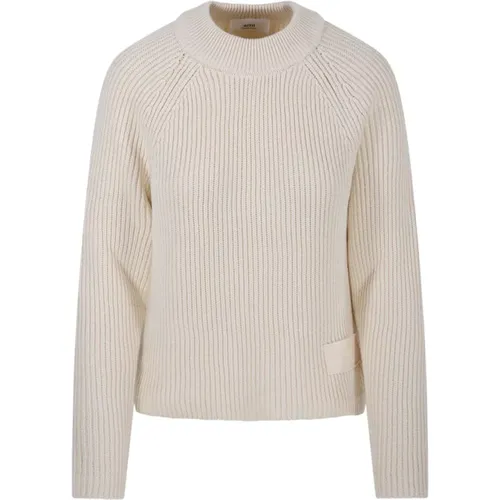 Eleganter Ivory-Pullover mit Rundhalsausschnitt , Damen, Größe: S - Ami Paris - Modalova