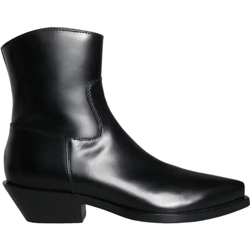 Schwarze Leder Booties Schuhe , Damen, Größe: 37 EU - Dolce & Gabbana - Modalova