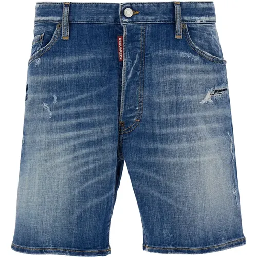 High-Waist Bermuda Shorts Blau Denim,Blaue Baumwoll Elastan Shorts - Dsquared2 - Modalova