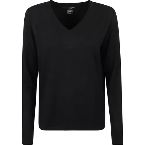 V-Neck T-Shirt with Long Sleeves , female, Sizes: S - majestic filatures - Modalova