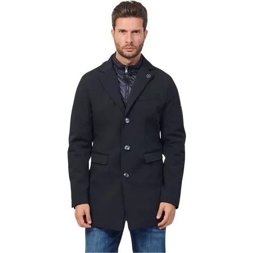 Eleganter Blauer Mantel mit Stepp-Innenweste , Herren, Größe: 3XL - YES ZEE - Modalova