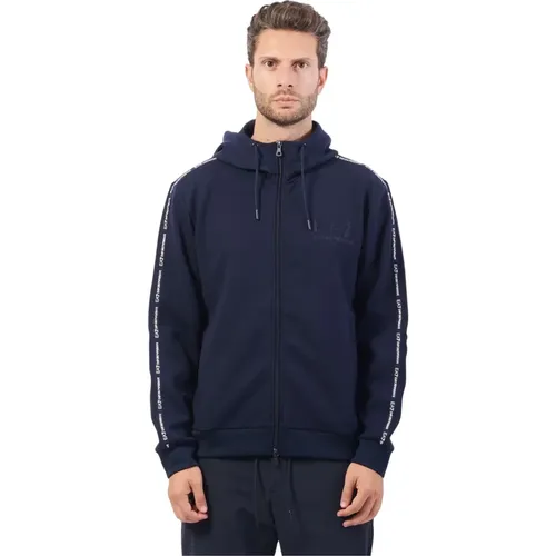 Blaue Kapuzen-Zip-Sweater , Herren, Größe: M - Emporio Armani - Modalova