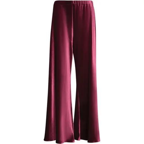 Luxuriöse Bordeaux Velvet Palazzo Hose , Damen, Größe: L - Blanca Vita - Modalova