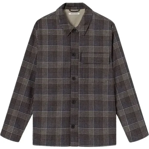 Clive plaid woolen overshirt , male, Sizes: S, M - Wood Wood - Modalova