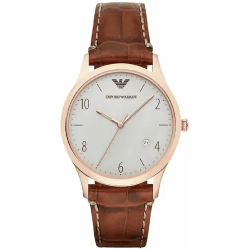 Roségold Edelstahl Lederuhr - Emporio Armani - Modalova