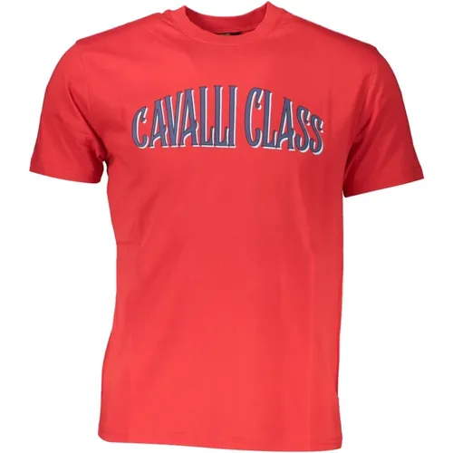 Rotes Stilvolles Logo-Print T-Shirt , Herren, Größe: L - Cavalli Class - Modalova