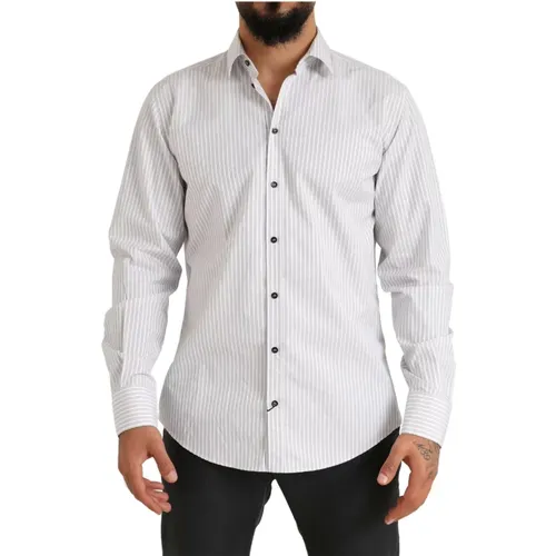 Elegant White Striped Cotton Dress Shirt , male, Sizes: S - Dolce & Gabbana - Modalova