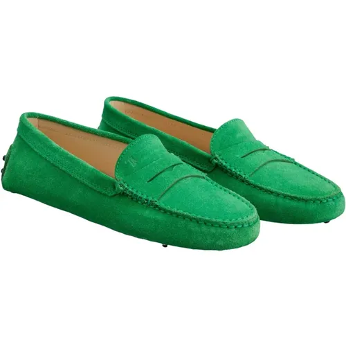 Grüne Wildleder Gommino Loafers , Damen, Größe: 39 EU - TOD'S - Modalova