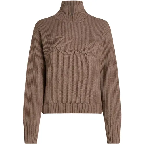 Bestickter Hoher Hals Gerösteter Pullover , Damen, Größe: M - Karl Lagerfeld - Modalova