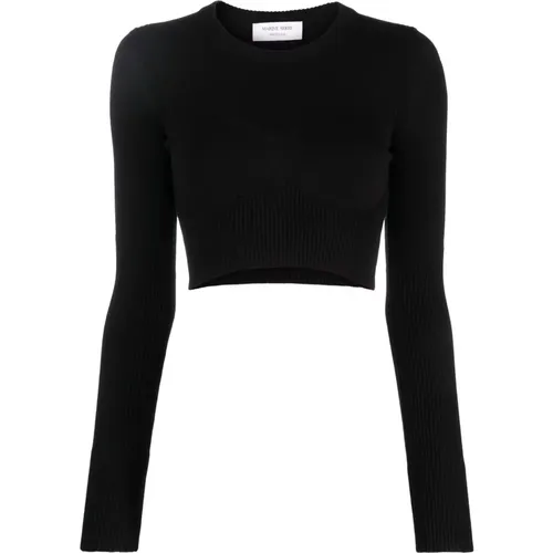 Rib knit cropped top , female, Sizes: XS, S - Marine Serre - Modalova