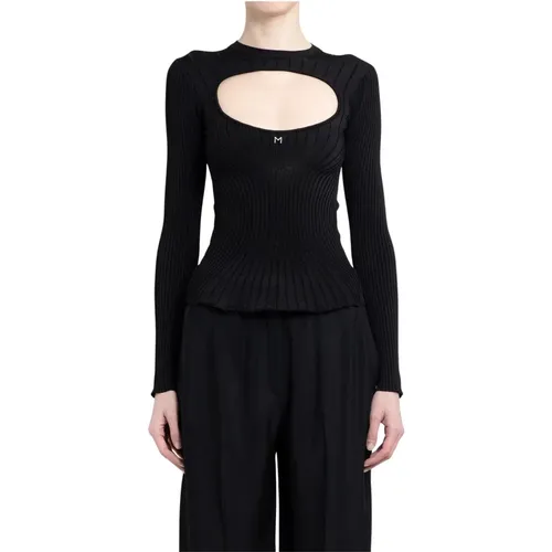 Ribbed Knit Cut-Out Logo Top , female, Sizes: S, M - Mugler - Modalova