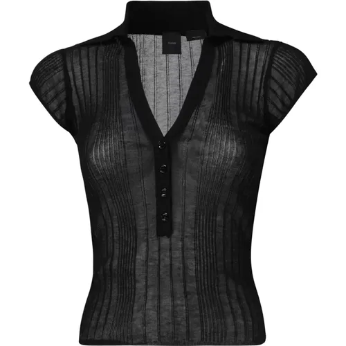 Schwarzes Baumwoll-Poloshirt mit Durchsichteffekt - pinko - Modalova