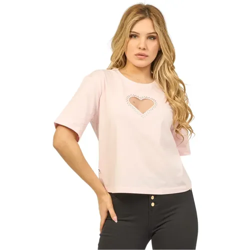 Rosa T-Shirt mit Herzöffnung , Damen, Größe: XL - Jijil - Modalova