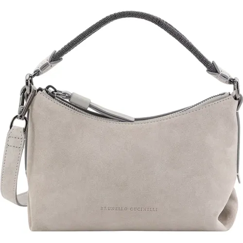 Suede/Leather Handbag with Zip Closure , female, Sizes: ONE SIZE - BRUNELLO CUCINELLI - Modalova