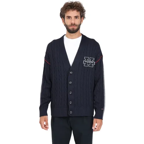 Blauer Herren V-Ausschnitt Cardigan , Herren, Größe: L - Tommy Hilfiger - Modalova