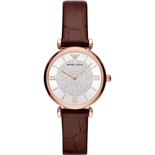 Elegant Bordeaux Leather Watch for Women , female, Sizes: ONE SIZE - Emporio Armani - Modalova