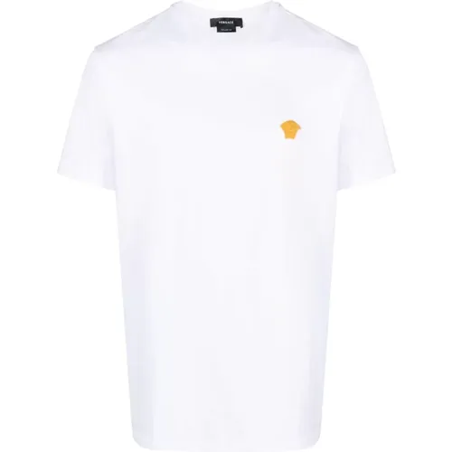 Besticktes Medusa Pop T-Shirt,Stilvolles Baumwoll-Crew-Neck T-Shirt Weiß - Versace - Modalova