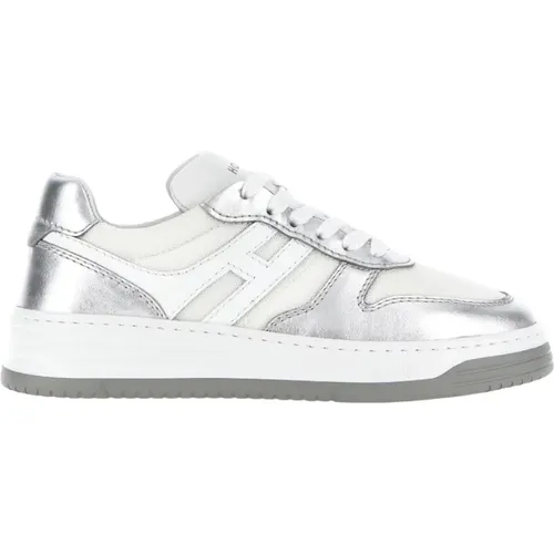 Weiße Metallic-Ledersneakers , Damen, Größe: 37 EU - Hogan - Modalova