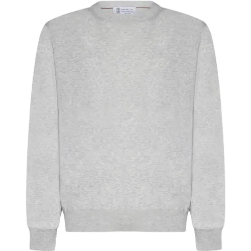 Grey Cotton Sweater with Traditional Elements , male, Sizes: M, L, XL - BRUNELLO CUCINELLI - Modalova