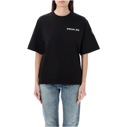 Schwarzes T-Shirt mit Gummi-Logo , Damen, Größe: M - Moncler - Modalova