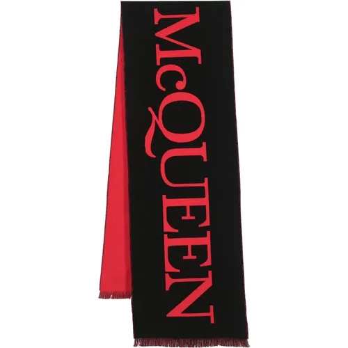 Winter Scarves, Cotton Fringed Scarf with Oversized Logo Intarsia , male, Sizes: ONE SIZE - alexander mcqueen - Modalova