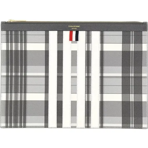 Plaid Zip Document Holder , male, Sizes: ONE SIZE - Thom Browne - Modalova