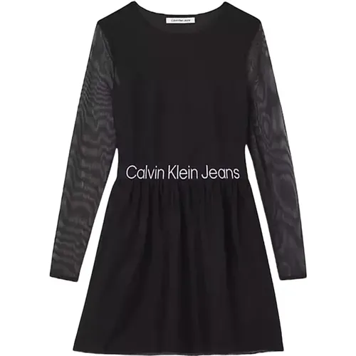 Schwarzes Kleid mit langen Ärmeln , Damen, Größe: XS - Calvin Klein Jeans - Modalova